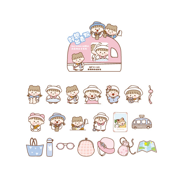 Set 40 miếng Cute Girl Character Mo Card sticker