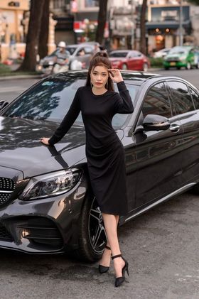 ĐẦM THUN ÔM CỔ TRÒN NHẤN EO (TAY DÀI - TAY NGẮN - TAY LỬNG)