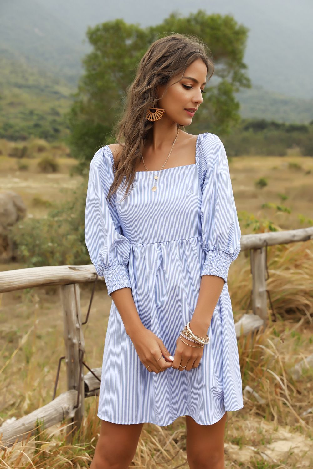 ĐẦM SỌC CỔ VUÔNG DÁNG BABY DOLL (60-75KG)