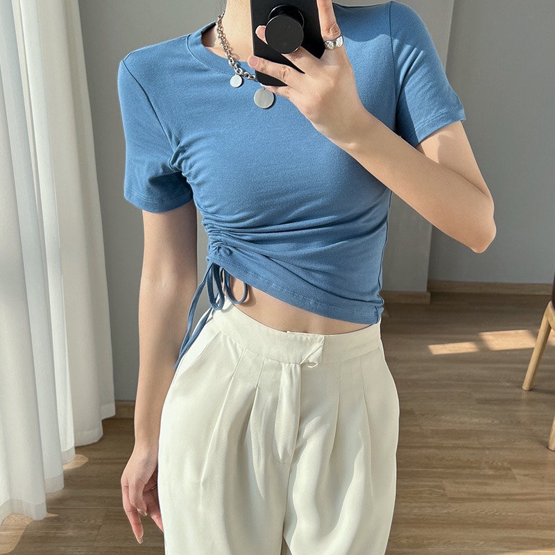 A2521- ÁO THUN RÚT EO CỔ TRÒN