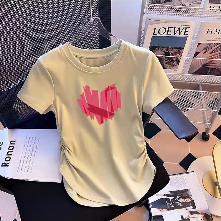 Áo thun nhún sườn họa tiết