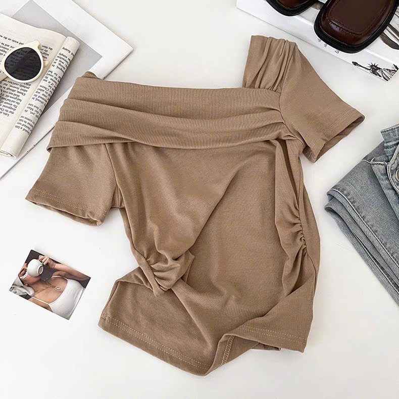 Áo lệch vai tay ngắn nhún eo