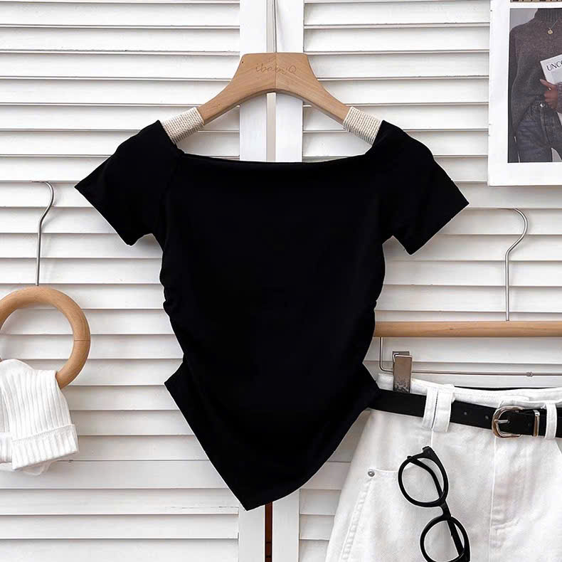 Áo thun bẹt vai vạt chéo