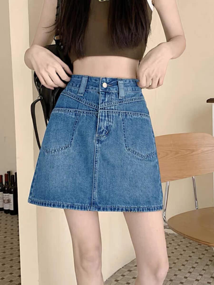 CHÂN VÁY JEAN NGẮN THÊU HỌA TIẾT