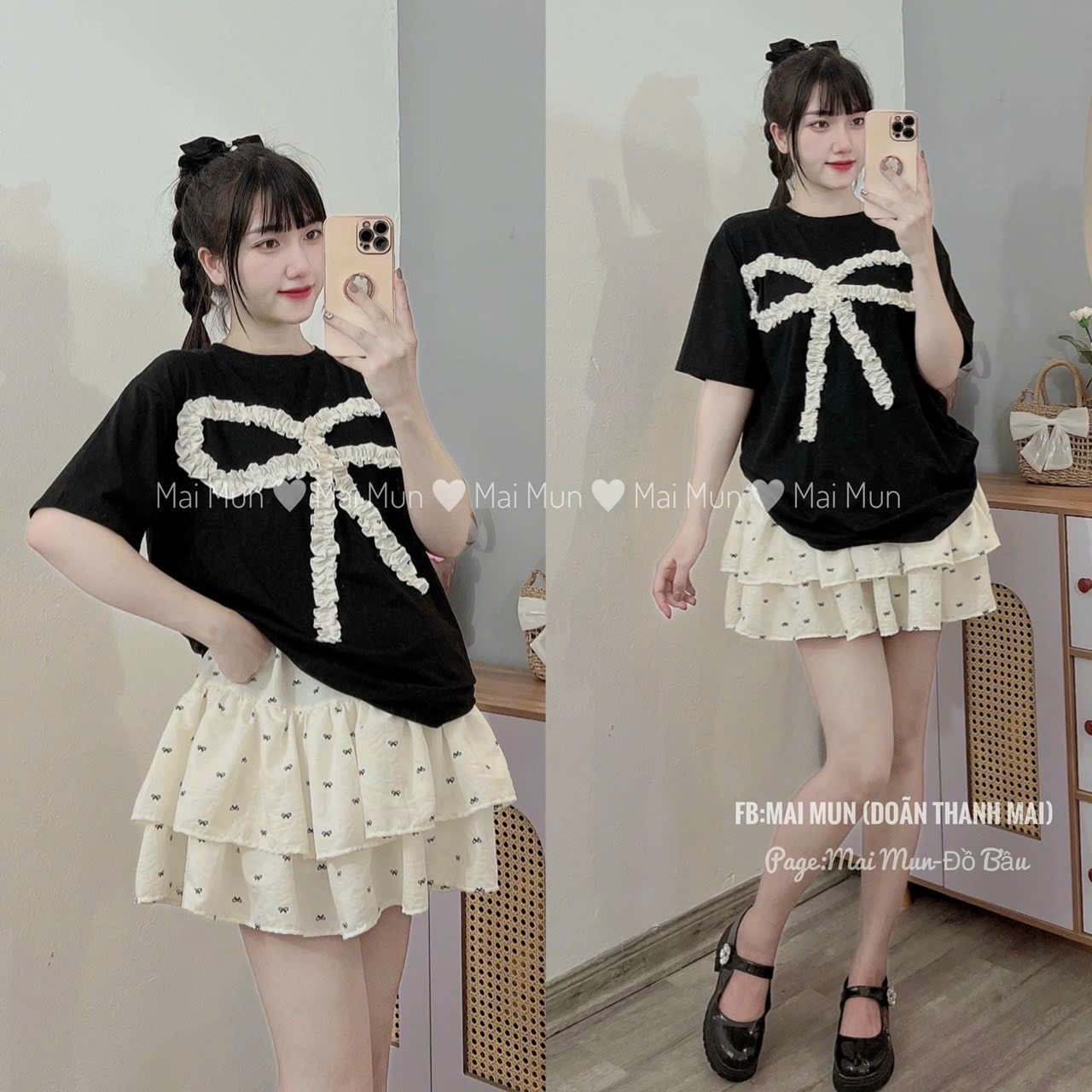 SAV24-1120 Set áo thun cộc nơ chân váy voan tầng-duoc-ban-tai-Chuẩn Mom’s