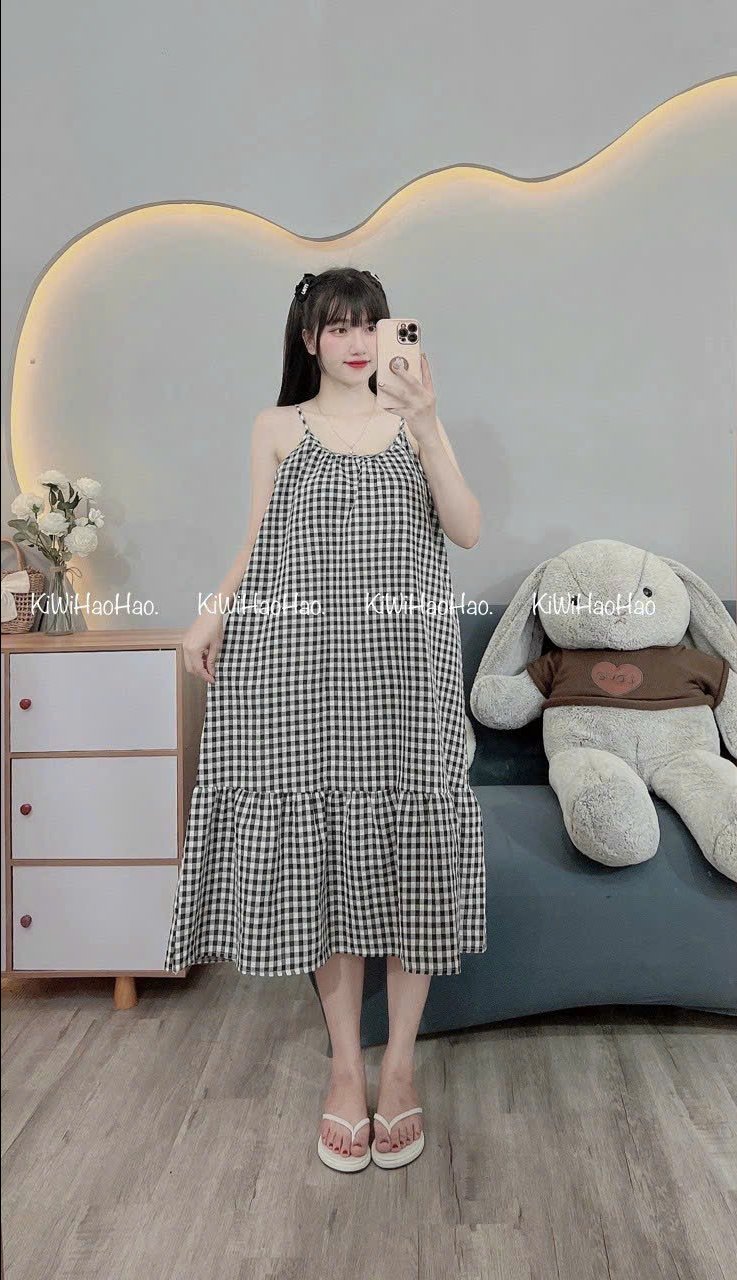 VC24-1104 Váy kẻ đuôi cá 2 dây mảnh-duoc-ban-tai-Chuẩn Mom’s