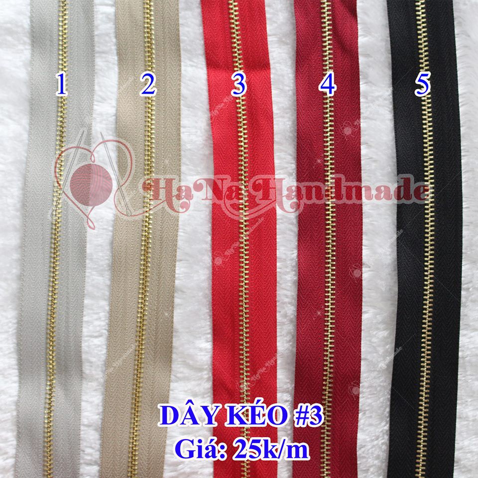 Dây kéo mét răng 3 ( chưa gồm đầu và chặn kéo) 25k/mét
