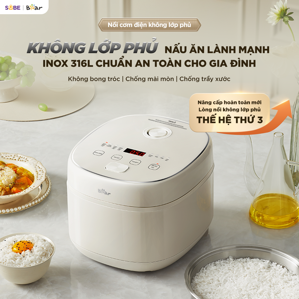 Nồi cơm điện inox Bear 1.2L RC-5H30O12