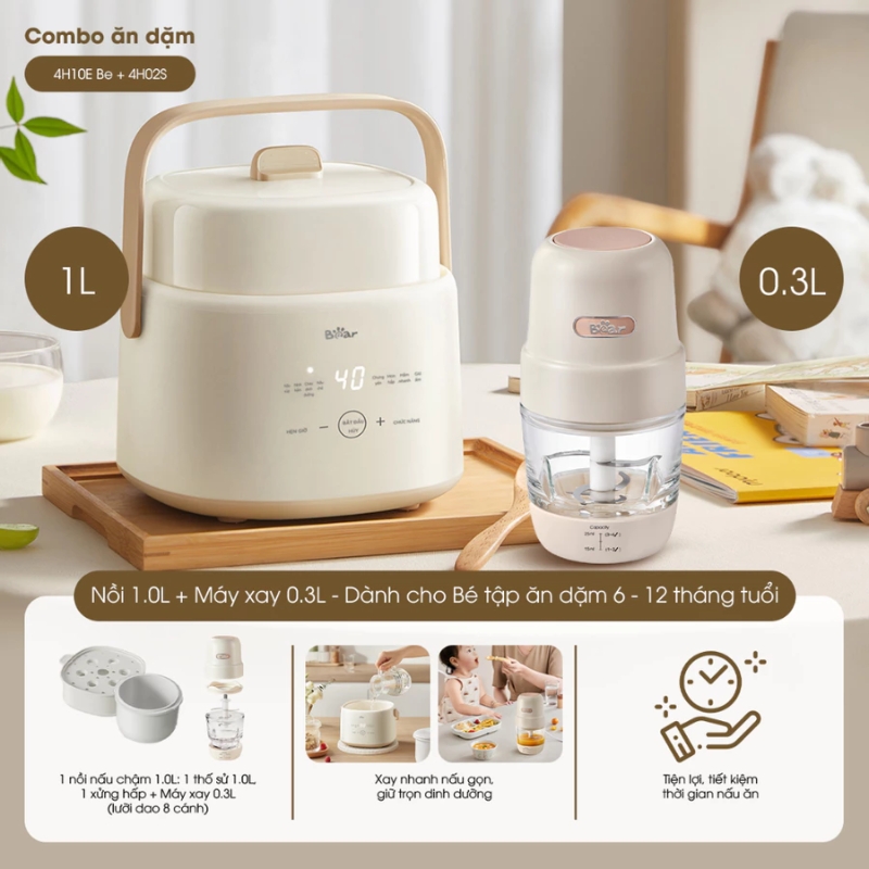 Combo Nồi nấu chậm 4H10E Be & Máy Xay 4H02S
