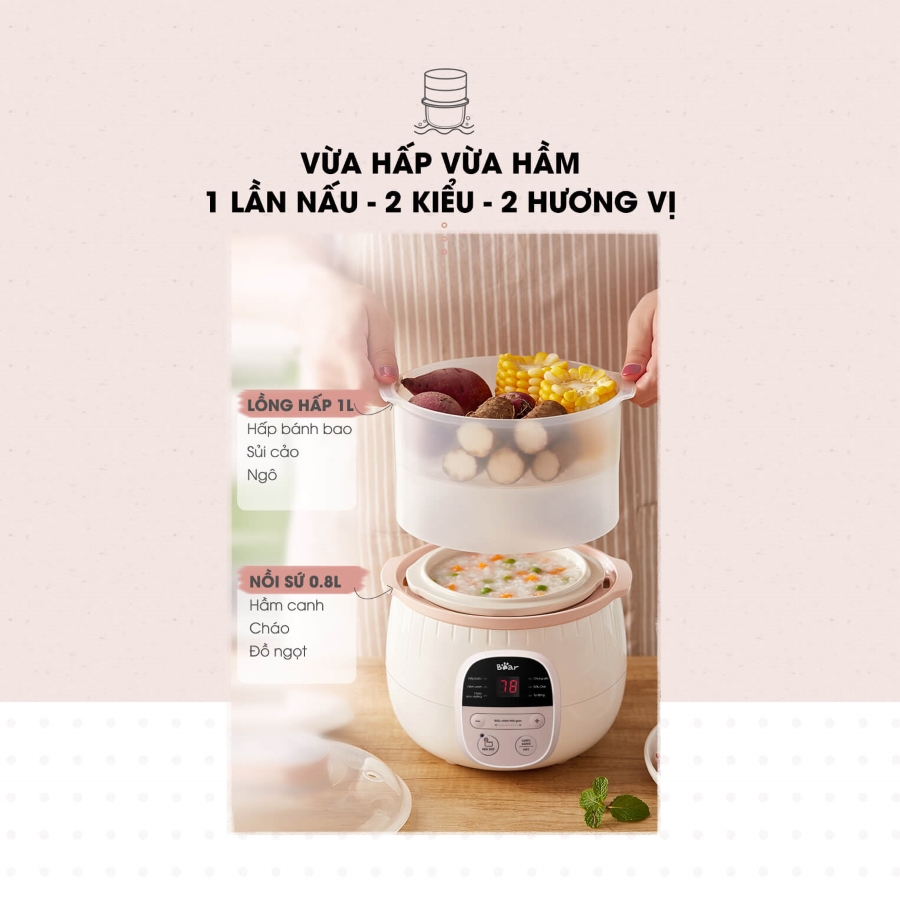 Nồi nấu chậm 0.8L Bear SUBE001