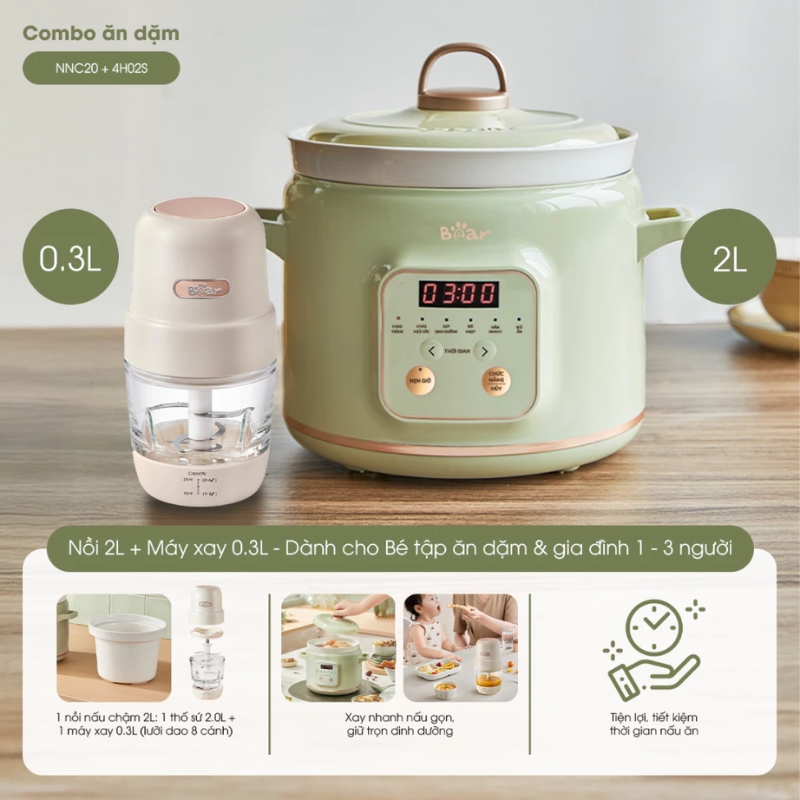 Combo Nồi nấu chậm NNC20 & Máy Xay 4H02S