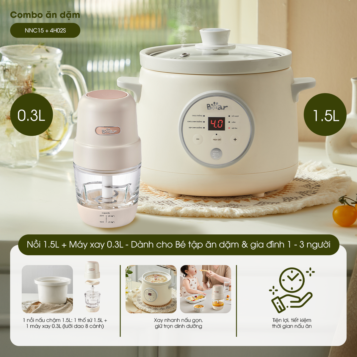 Combo Nồi Nấu Chậm NNC15 & Máy Xay 4H02S