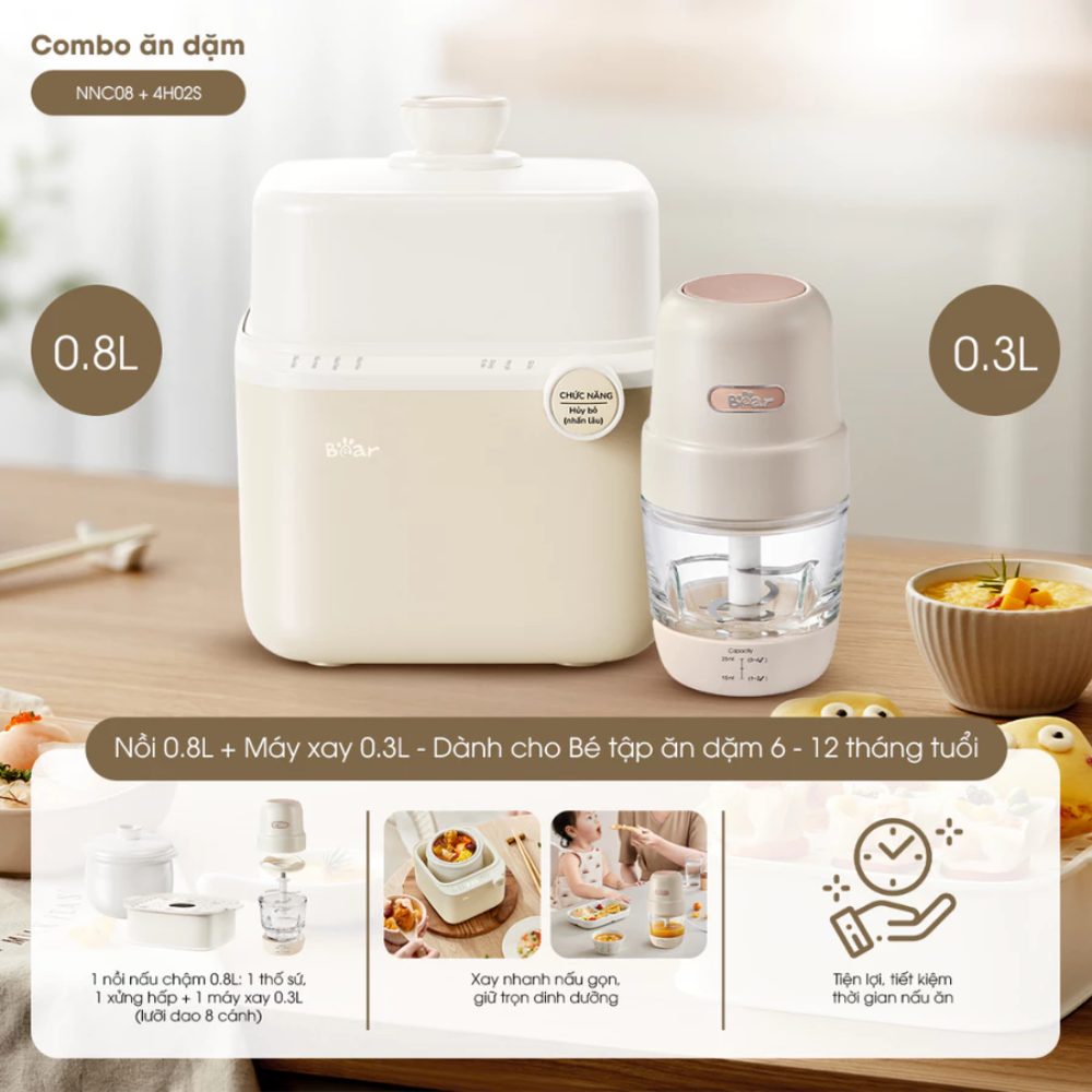 Combo Nồi Nấu Chậm NNC08 & Máy Xay 4H02S