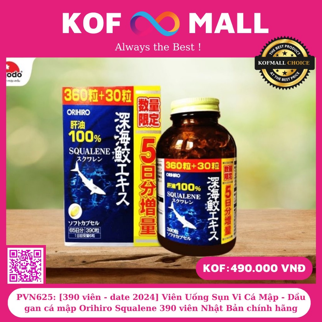 Viên Uống Sụn Vi Cá Mập - Dầu gan cá mập Orihiro Squalene 390 viên Nhật Bản chính hãng