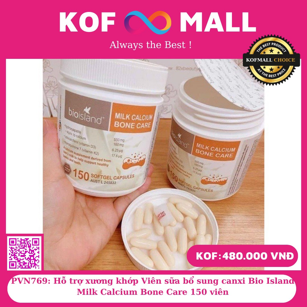 Hỗ trợ xương khớp Viên sữa bổ sung canxi Bio Island Milk Calcium Bone Care 150 viên