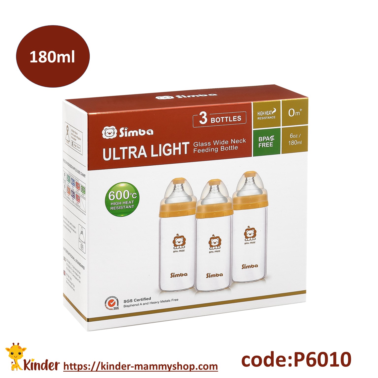 Bình sữa Simba 180ml thủy tinh cổ rộng siêu nhẹ