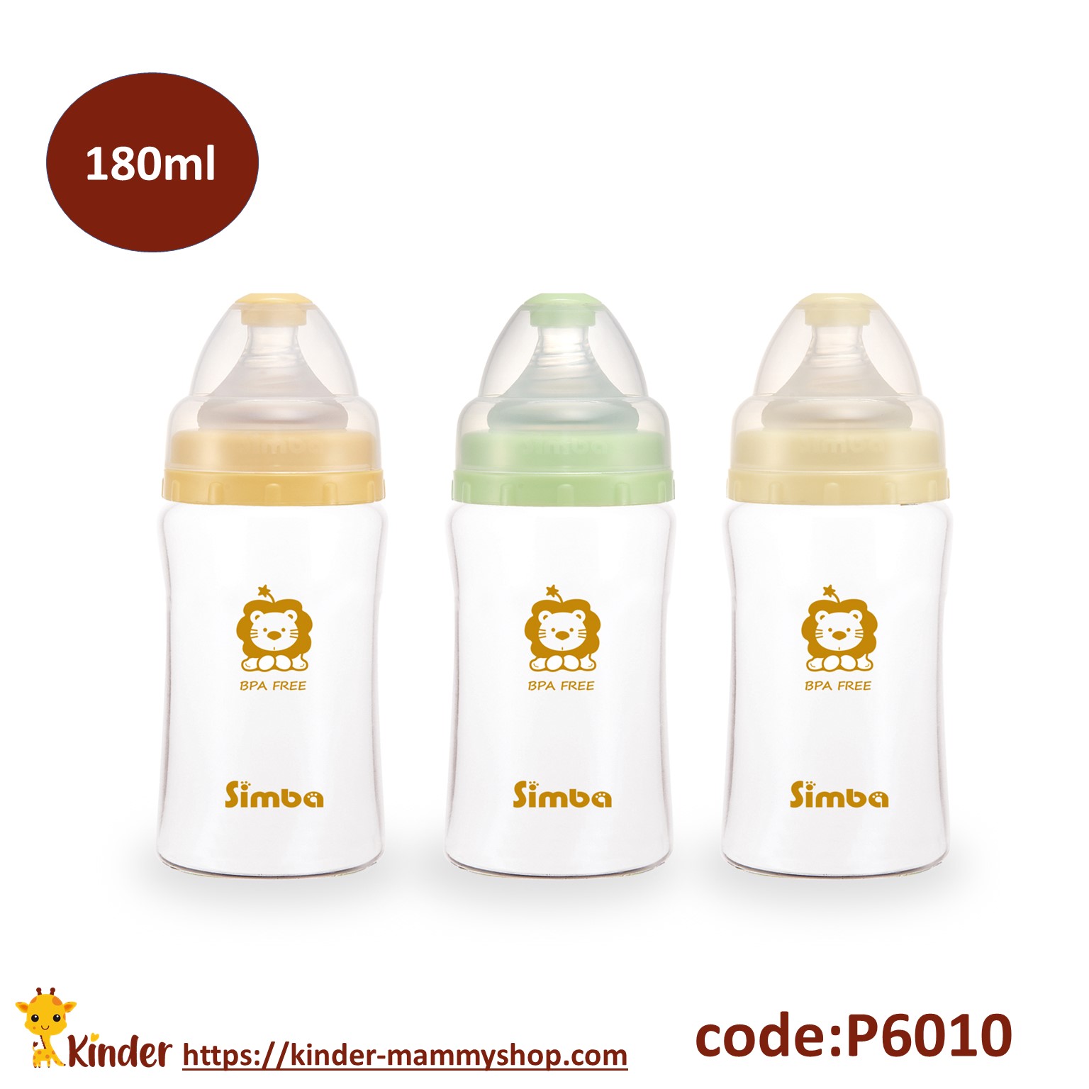 [HCM]Bình sữa Simba 180ml thủy tinh cổ rộng siêu nhẹ (Bộ ba bình)