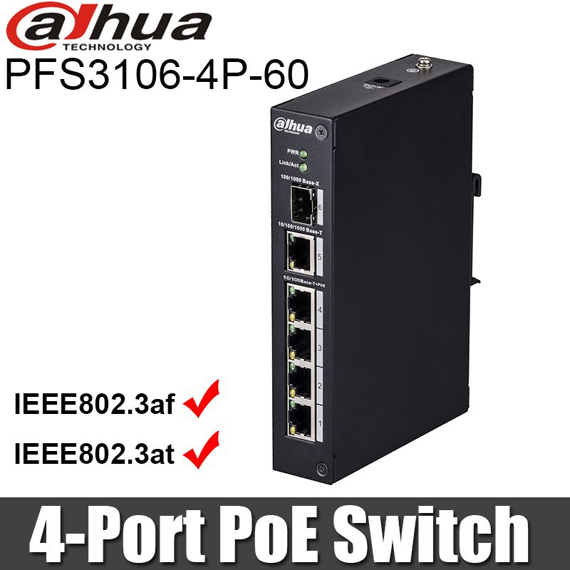 [Chính hãng] [Giá hủy diệt] Switch POE 2 port uplink, 4 POE Dahua DH-PFS3106-4P-60 (BH 18T)