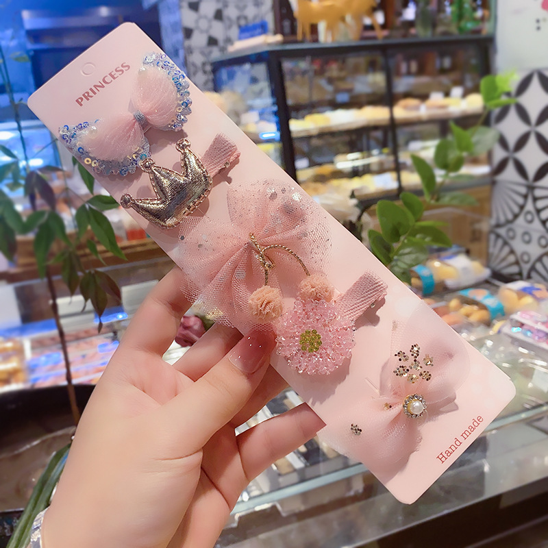 [HCM]Set 5 kẹp nơ ren họa tiết hoa lá cực xinh màu pastel phong cách Hàn Quốc - kẹp tóc cho bé - Selenshop