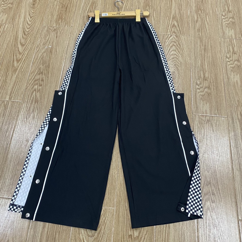 Quần ống rộng cúc đóng kẻ karo KA Closet Quần kiểu đóng cúc phối karo chất umi dầy unisex nam nữ mặc đẹp