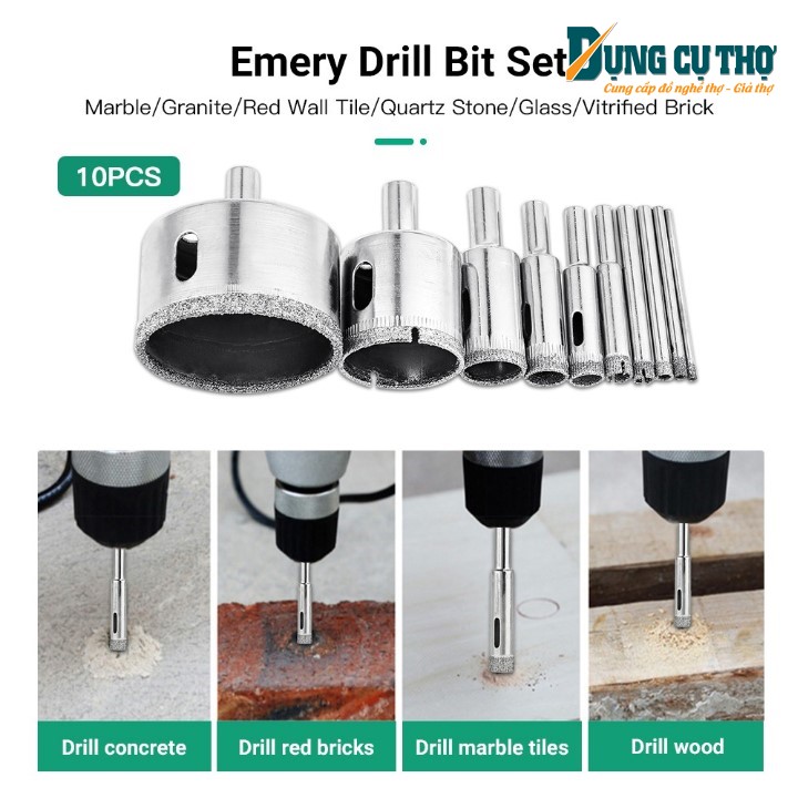 [ SIÊU GIẢM GIÁ ] Combo 10 Mũi khoét kính , gạch sứ, chà hạt tròn 3-50mm_ Mũi khoan kính, Mũi khoan gạch sứ
