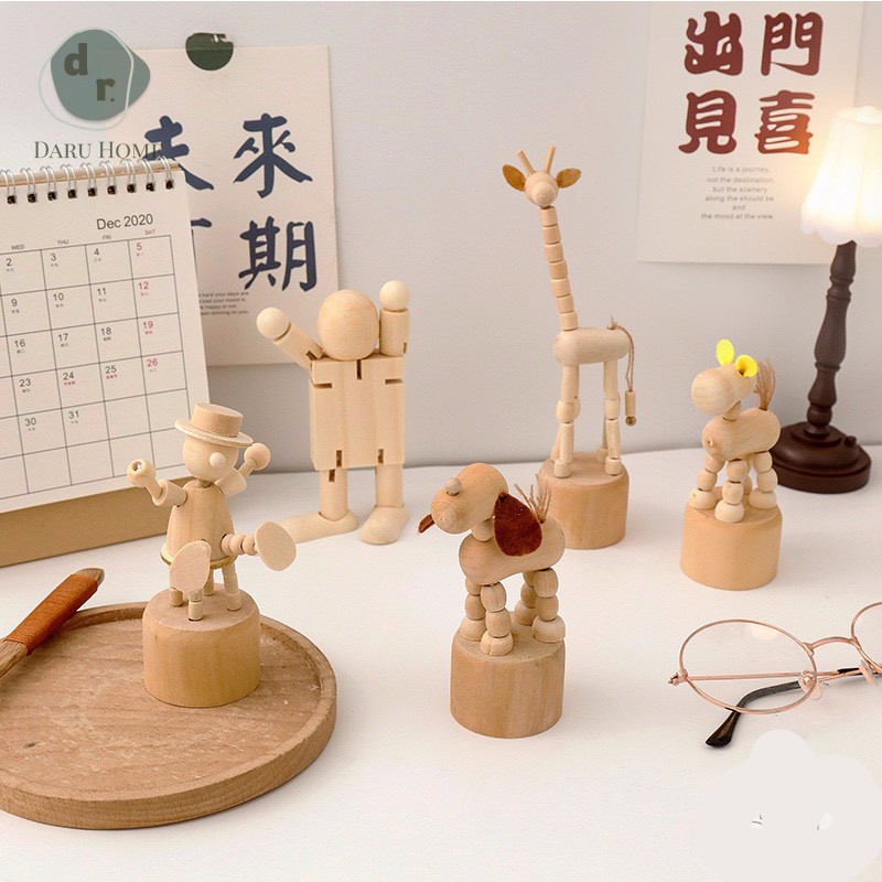 [HÀNG CÓ SẴN] Con rối gỗ ngộ nghĩnh, hình con vật, đồ để bàn trang trí nhà - Daru Home