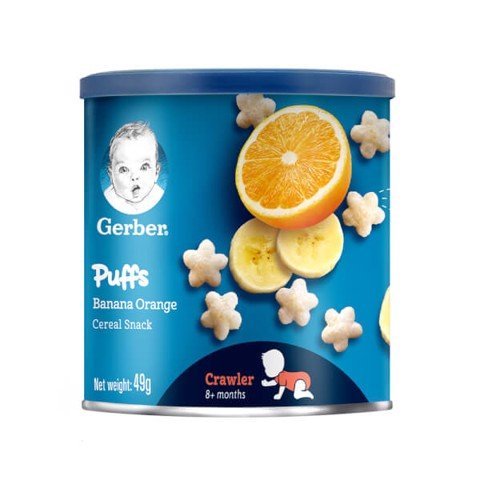 Bánh Ăn Dặm Gerber Puffs 8m+ hình sao vị cam chuối hộp lùn
