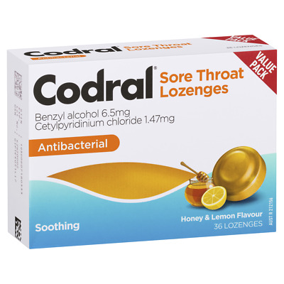 Kẹo ngậm giảm ho đau họng Codral - Sore Throat Lozenges Antibacterial của Úc 36v