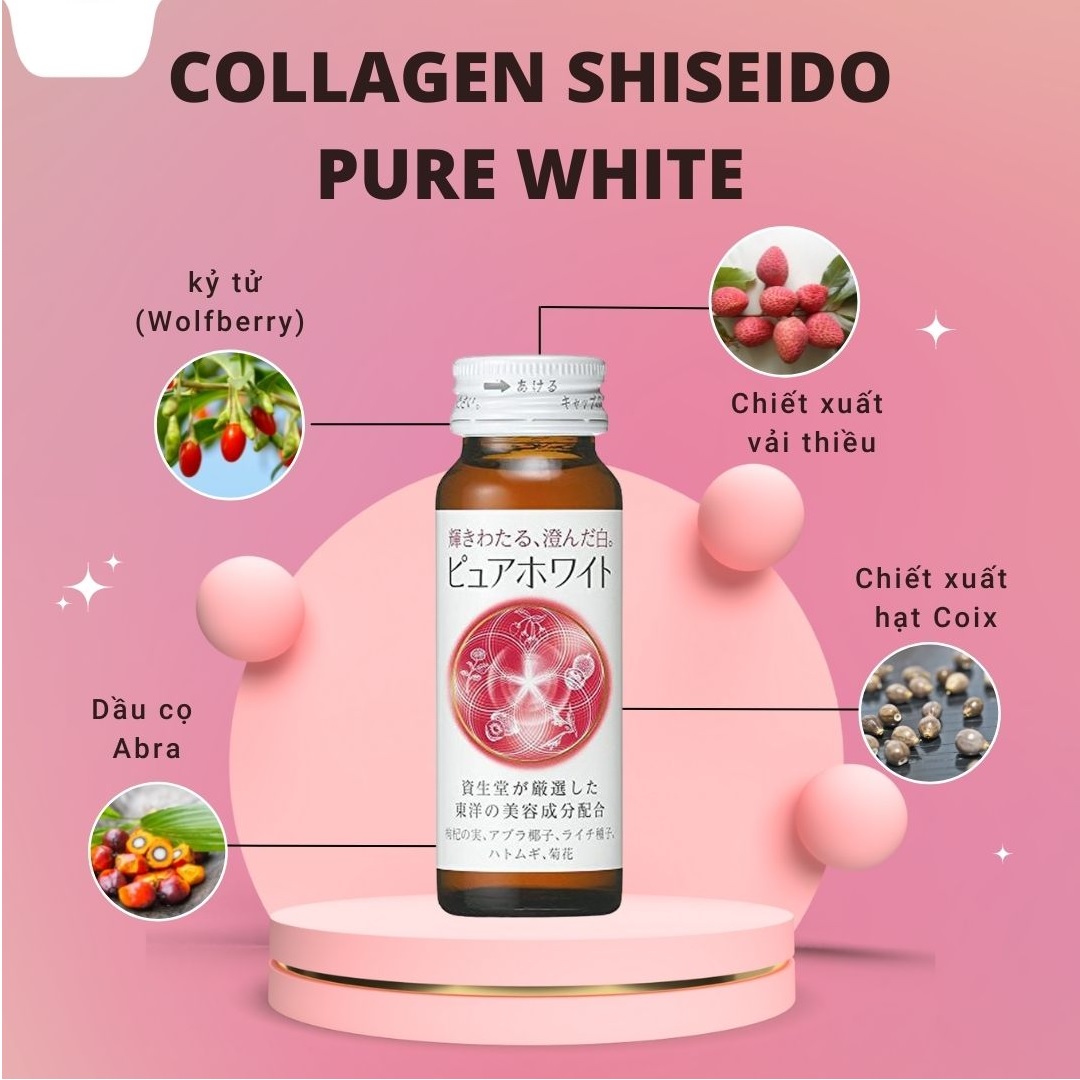 Nước uống trắng da Shiseido Pure White bổ sung Collagen 50ml x 10 chai |  Larissa Mart