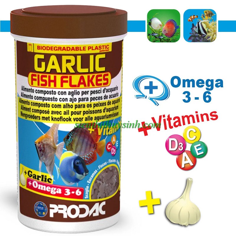 Prodac Garlic Fish Flakes - Thức ăn cá giàu tỏi - Hộp 100ml (20g)