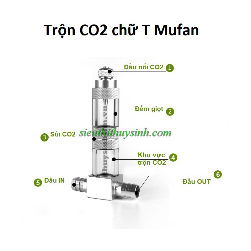 Trộn CO2 chữ T Mufan (tích hợp đếm giọt + van 1 chiều) - Fi12