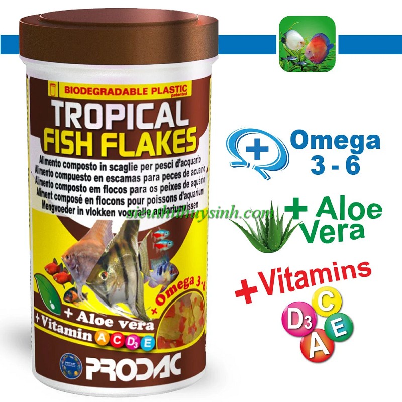 Prodac Tropical Fish Flakes 330ml (65g) - Dạng lá phổ rộng