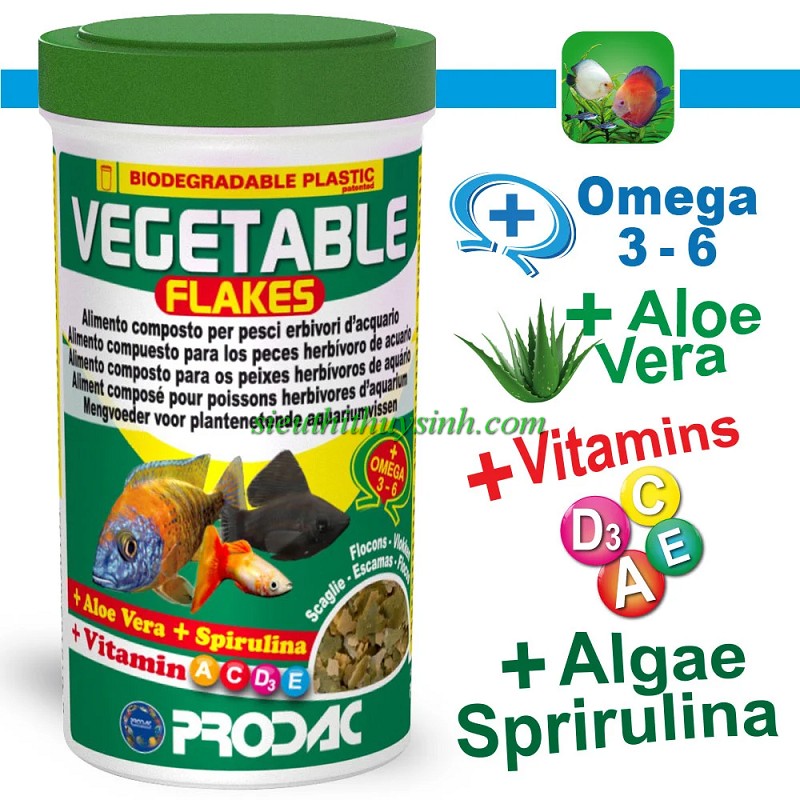 Prodac Vegetable Flakes 100ml (20g) - Thức ăn lá giàu tảo