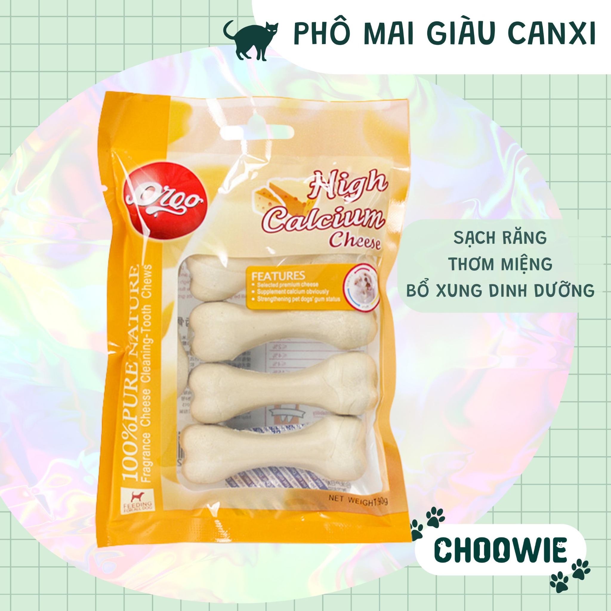 Xương gặm sạch răng Orgo 90gr - Phô mai