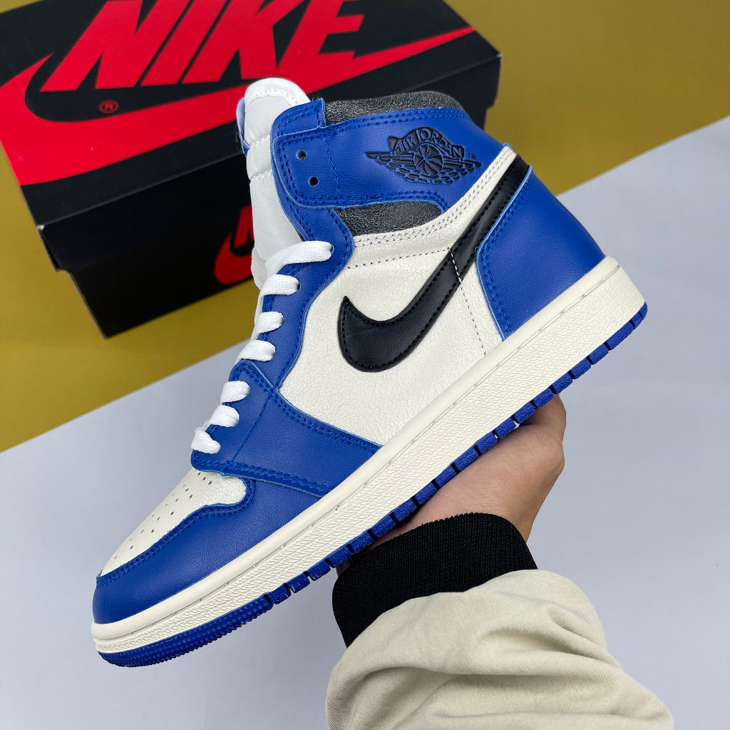 Giày Nike Air Jordan 1 Retro High OG Royal Reimagined, JD1 Cao Xanh Trắng Da Nứt