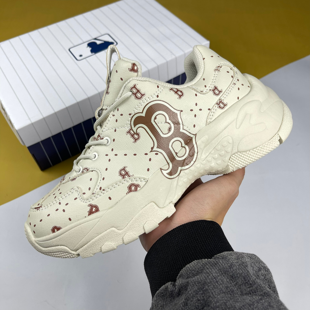 Giày MLB Big Ball Chunky Saffiano Diamond Monogram Boston Red Sox, MLB Saffiano Chữ B Nâu [S]