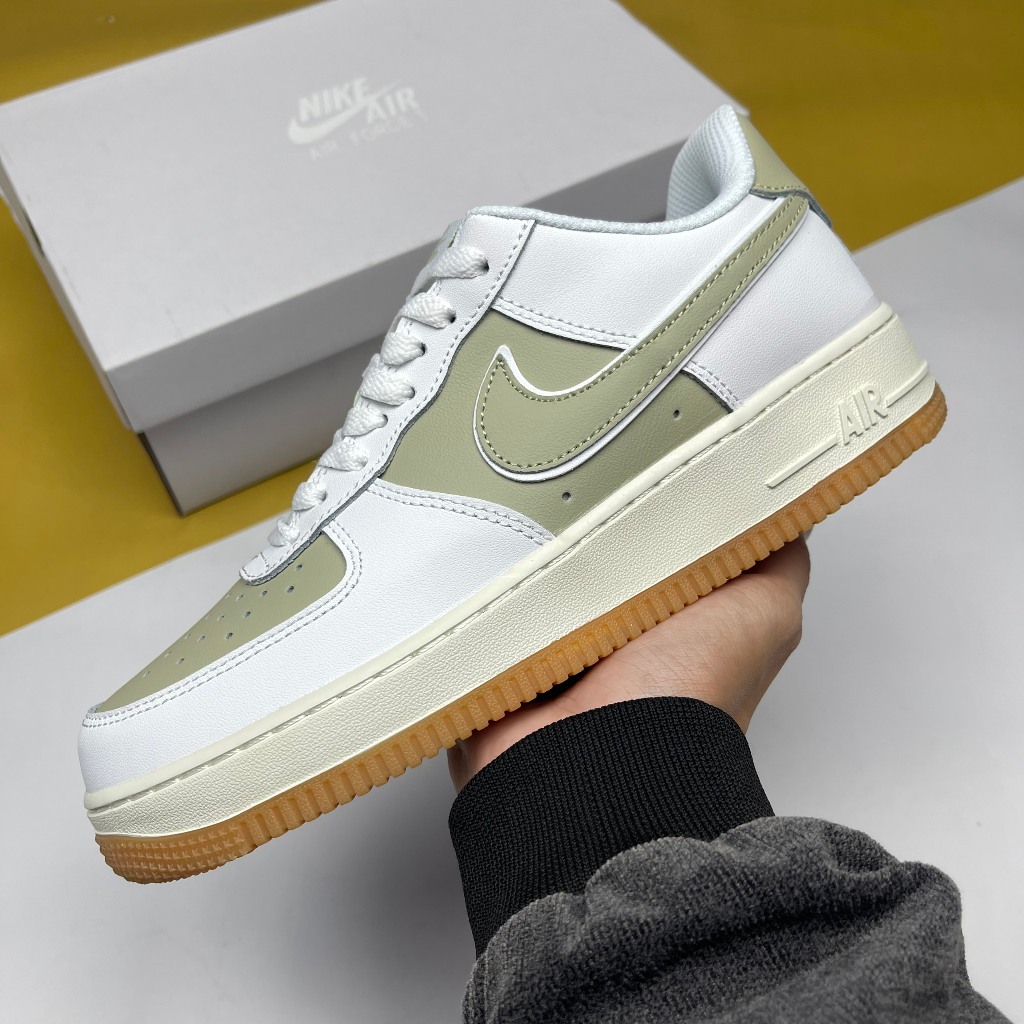 Giày Nike Air Force 1 Low 07 White Sail Light Silver Gum, AF1 Trắng Xanh Rêu Đế Nâu [S] - Nike giày thể thao chất lượng