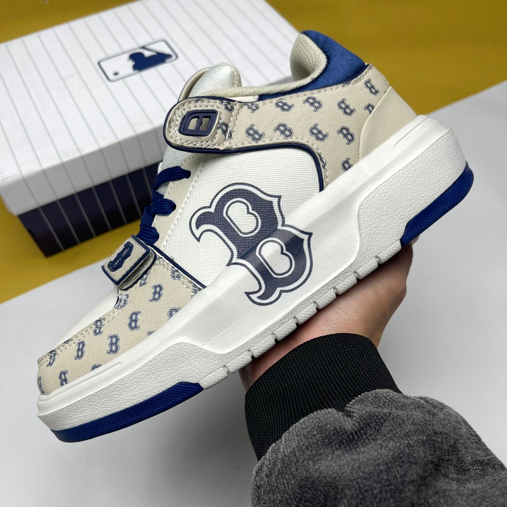 Giày MLB Chunky Liner Mid Monogram Boston Blue Beige, MLB Liner Chữ B Nâu Trắng [S]