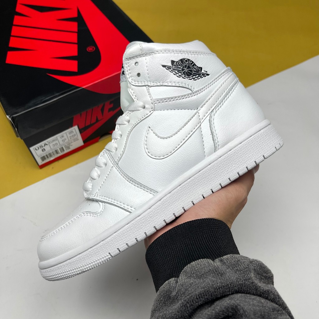 Giày Nike Air Jordan 1 Retro High White Cool Grey, JD1 Cao Trắng Logo Đen [S]