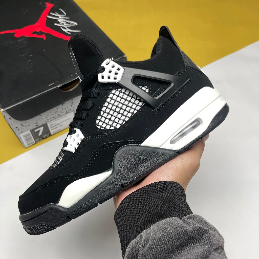 Giày Nike Air Jordan 4 Retro White Thunder, JD4 Thấp Đen Đế Trắng