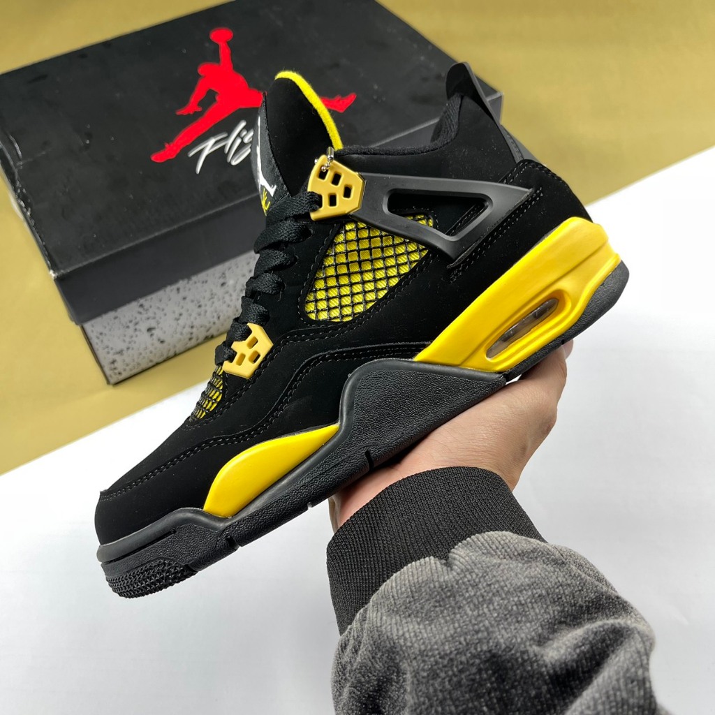 Giày Nike Air Jordan 4 Retro Thunder Yellow Black, JD4 Đen Vàng