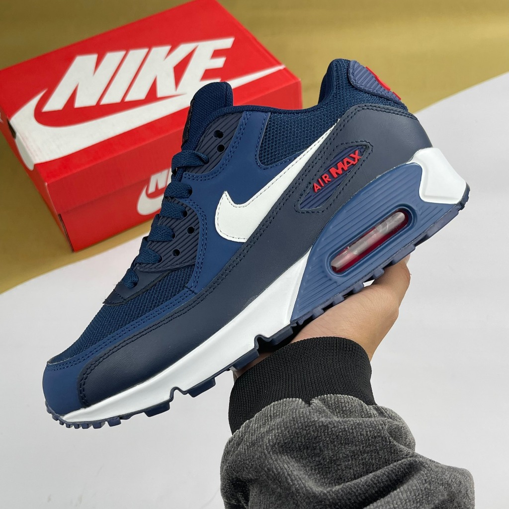Giày Nike Air Max 90 Essential Midnight Navy White University Red, Air Max 90 Xanh Than [S]