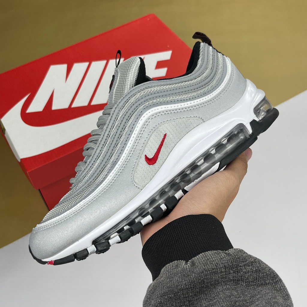 Giày Nike Air Max 97 OG Silver Bullet, Air Max 97 Xám Trắng Móc Đỏ
