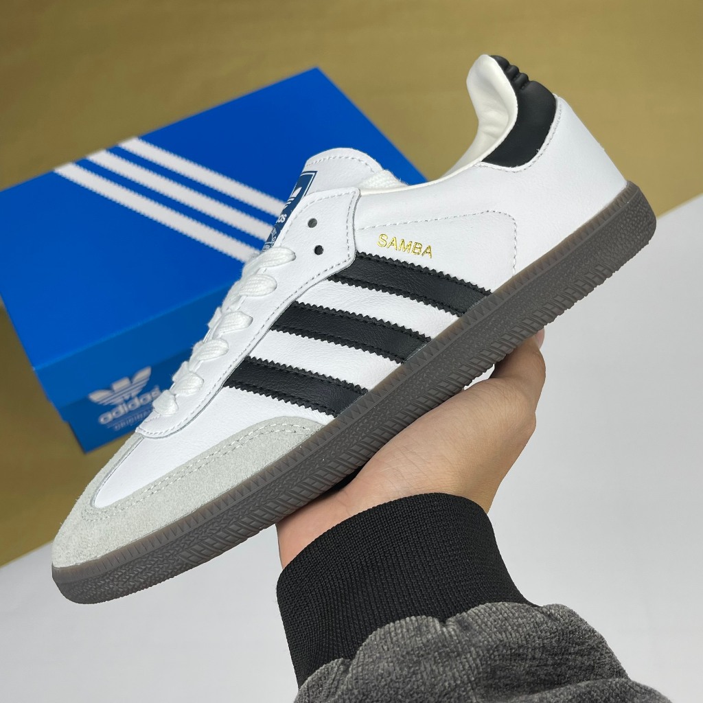 Giày Adidas Samba OG Cloud White Core Black Samba Trắng Logo Đen Mũi Xám