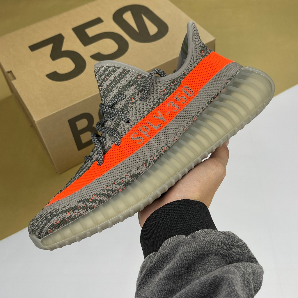 Giày Adidas Yeezy 350 V2 Beluga Reflective 1.0 Xám Sọc Cam Boost Nén Hạt