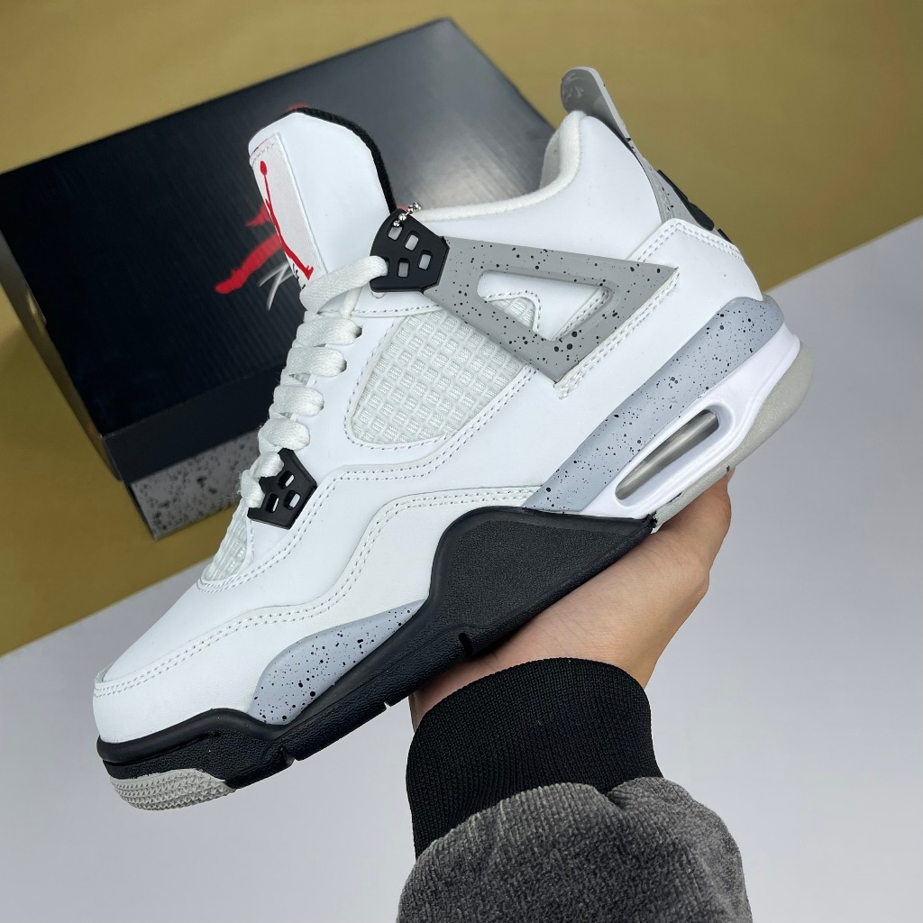 Giày Nike Air Jordan 4 Retro OG White Cement, JD4 Trắng Xám