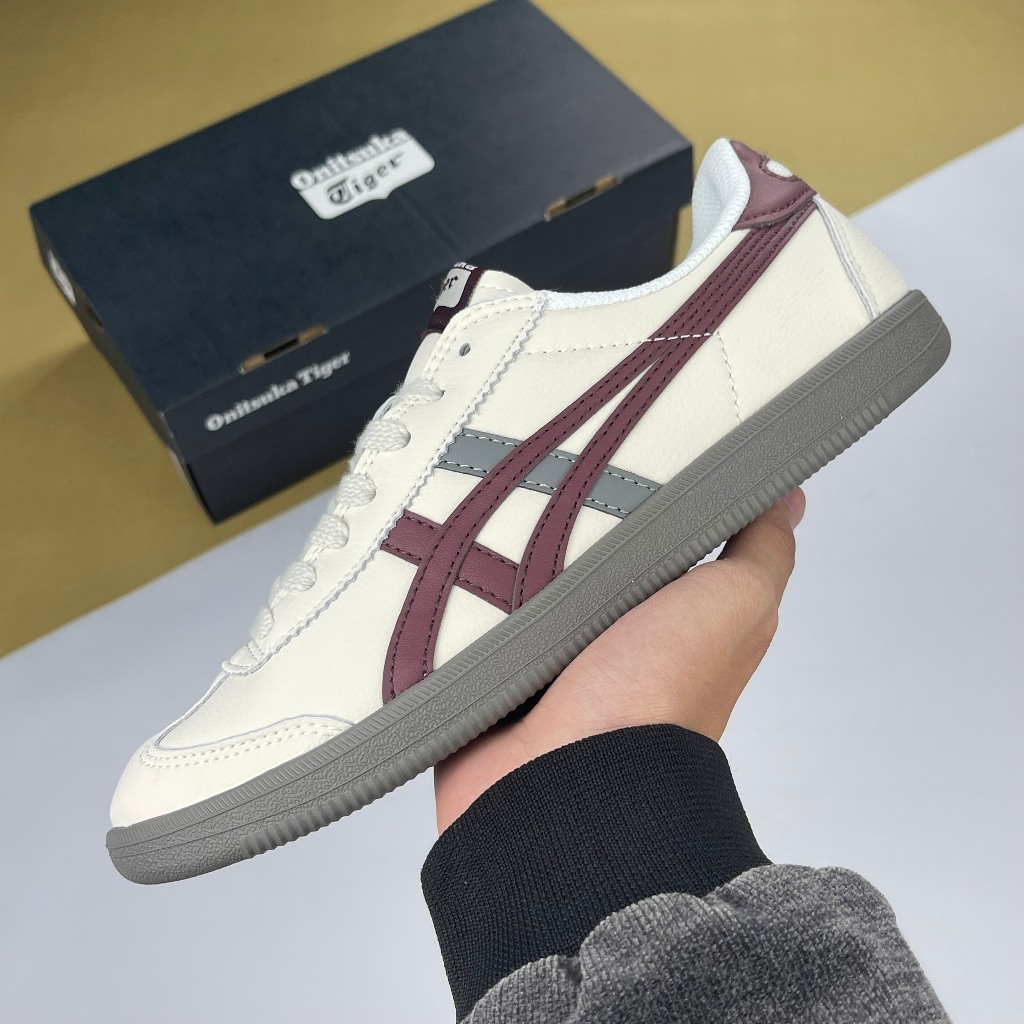 Giày Onitsuka Tiger Tokuten White Burgundy Grey Silver, Tiger Kem Đỏ Đô