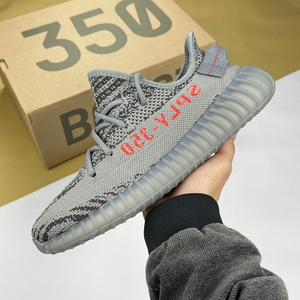 Giày Adidas Yeezy 350 V2 Beluga 2.0 Xám Chữ Đỏ Boost Nén Hạt [S]