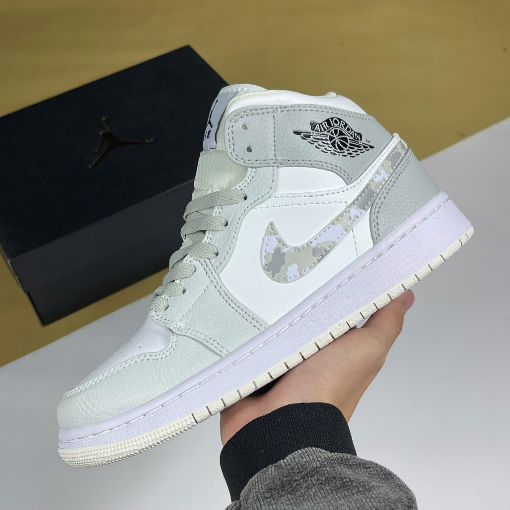 Giày Nike Air Jordan 1 Mid Grey Camo, JD1 Mid Xám Camo