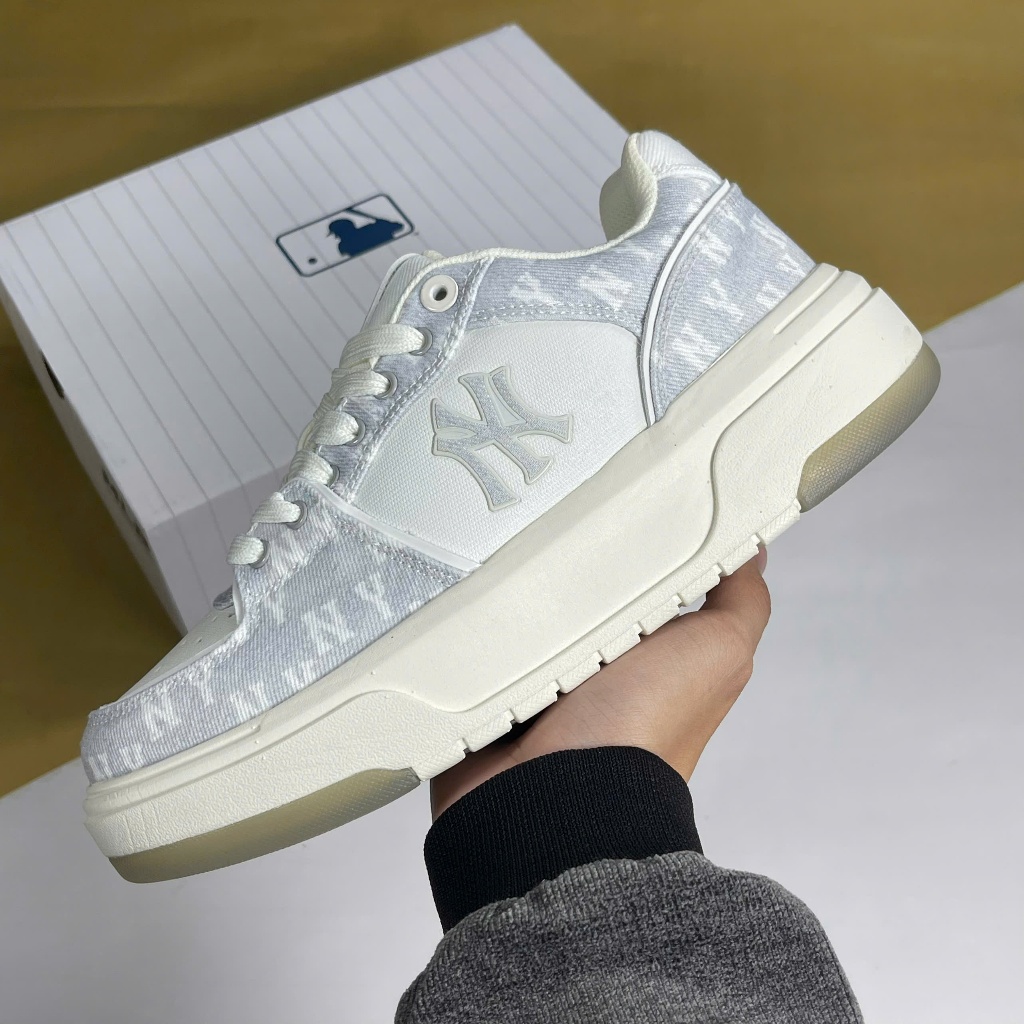 Giày MLB Chunky Liner Denim Monogram White Grey Trắng Xám